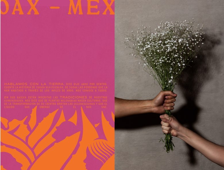 Бренд Nuestros Nombres Mezcal и букет в руке