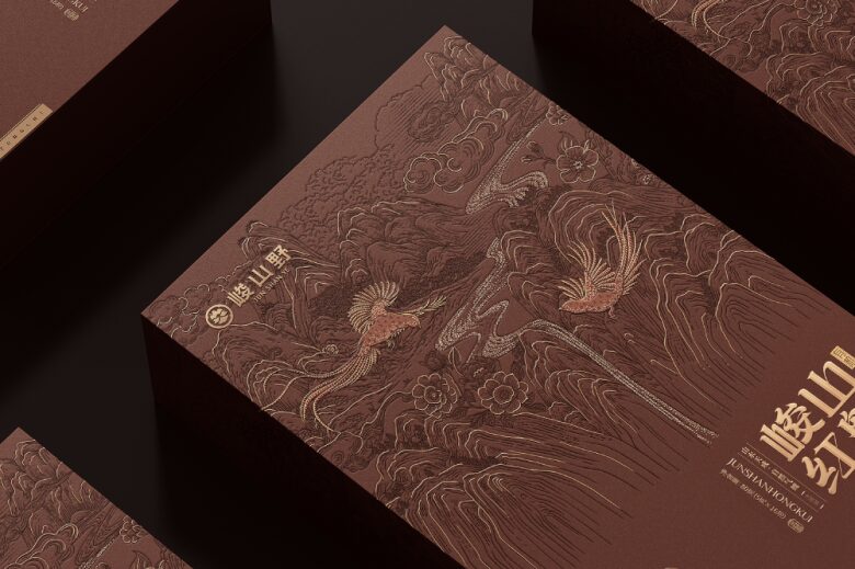 Декоративная упаковка чая с орнаментом и журавлями Junshanye x Gugo Brand