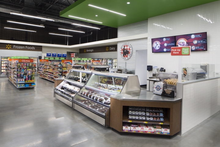 Красивый дизайн интерьера продуктового магазина Walmart в США