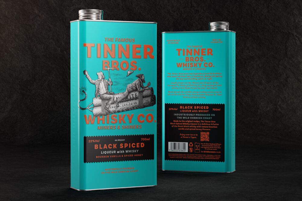Две голубые фляжки виски Tinner Bros. Whisky Co