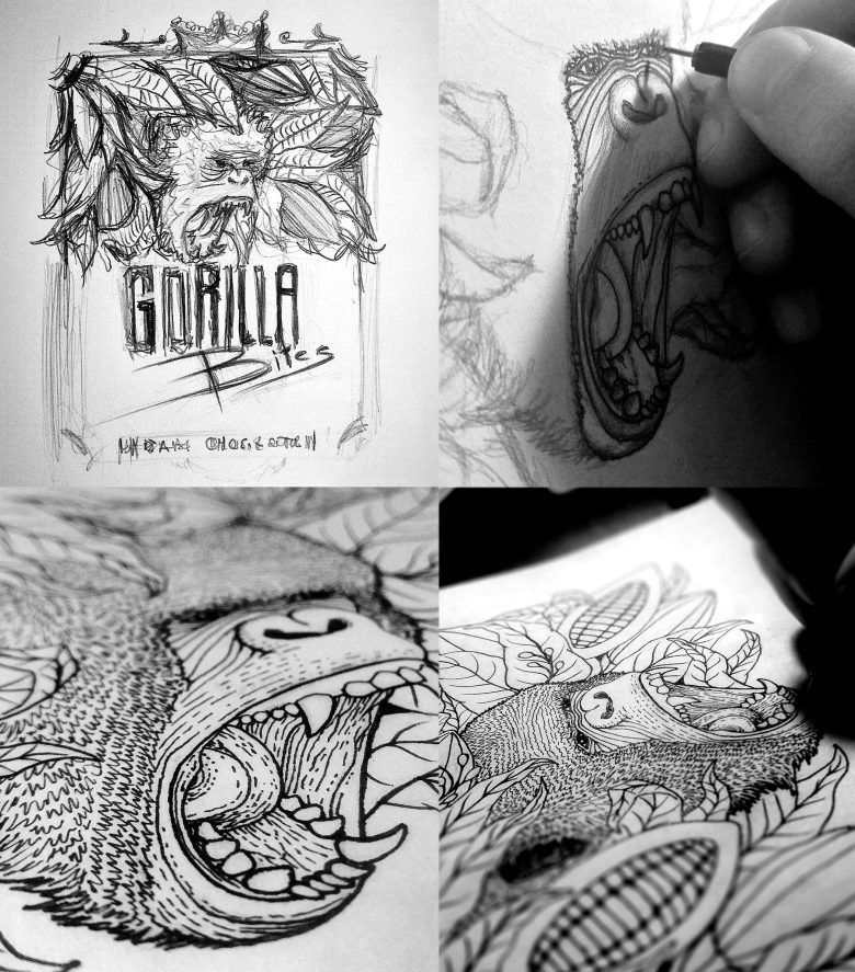 Эскизы и процесс создания иллюстрации Gorilla Bites