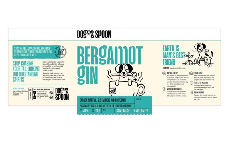 Этикетка бергамотового джина дизайн Dog & Spoon