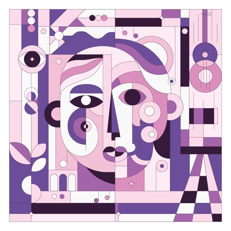 Иллюстрация для indigo wine в фиолетовой гамме Graper Wine design