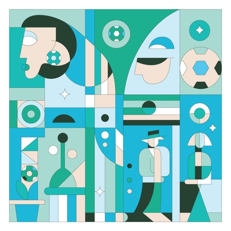 Иллюстрация для teal wine в бирюзовой гамме Graper Wine design