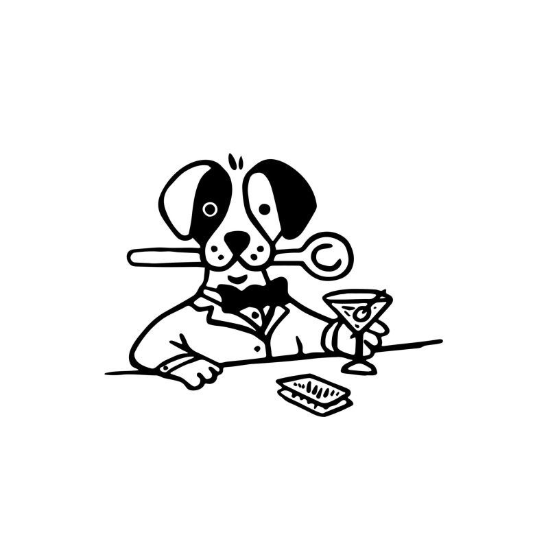 Иллюстрация собаки с коктейлем Dog & Spoon