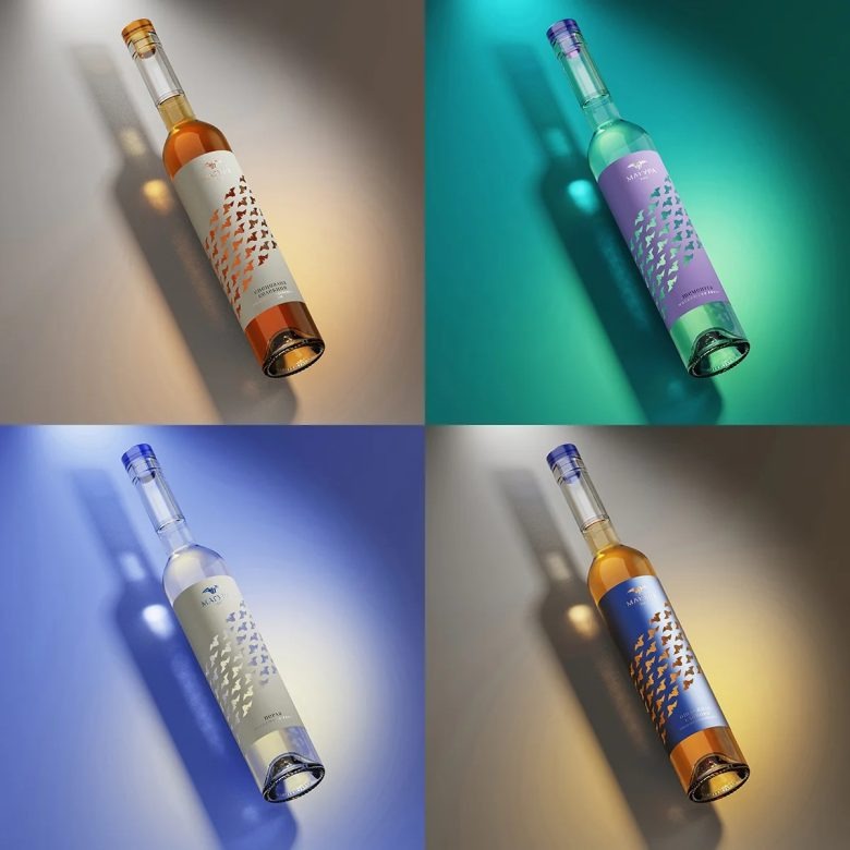 Композиция из бутылок вина в цветных фонах Magura Winery