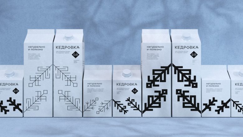 Линейка упаковок кедрового молока на фоне Kedrovka cedar milk