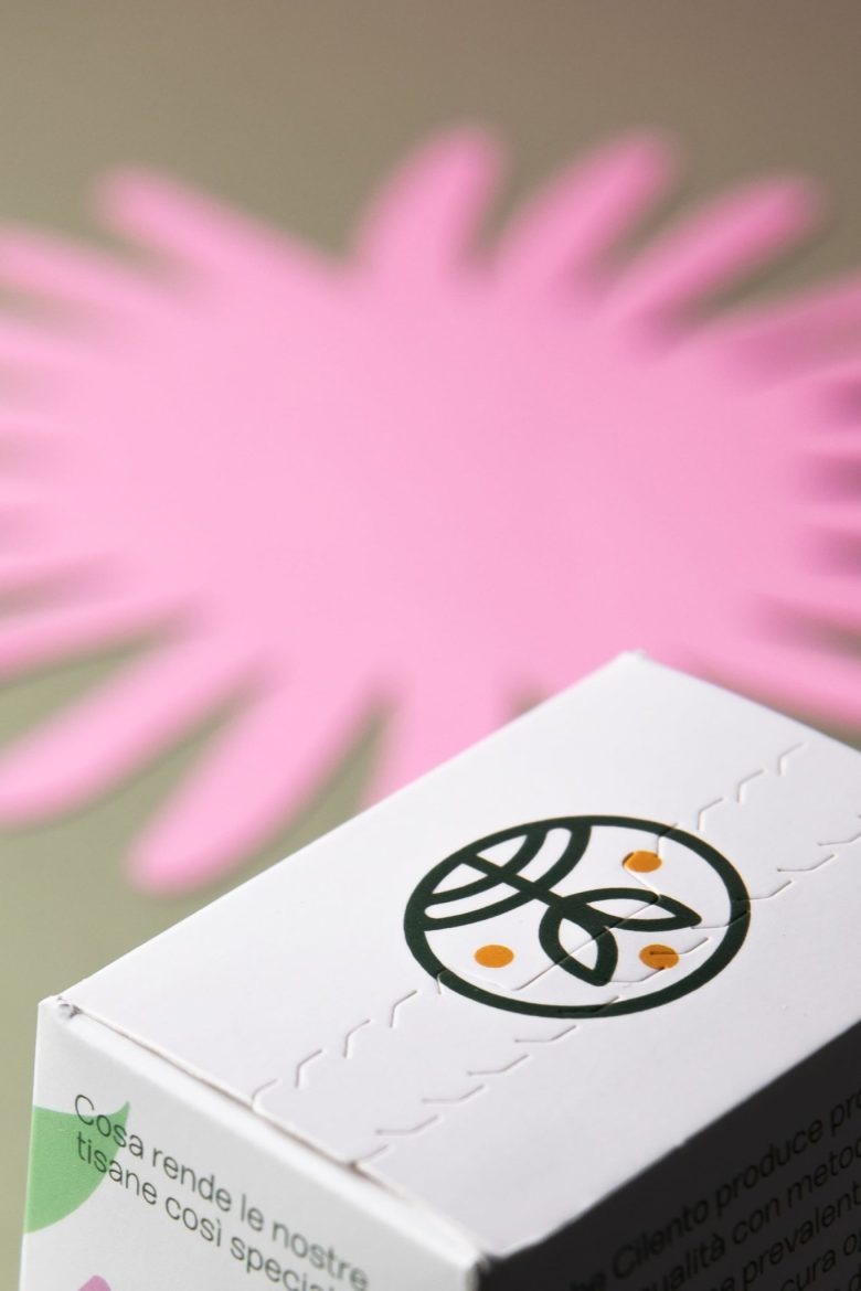 Логотип на упаковке чая крупным планом Erbe Cilento