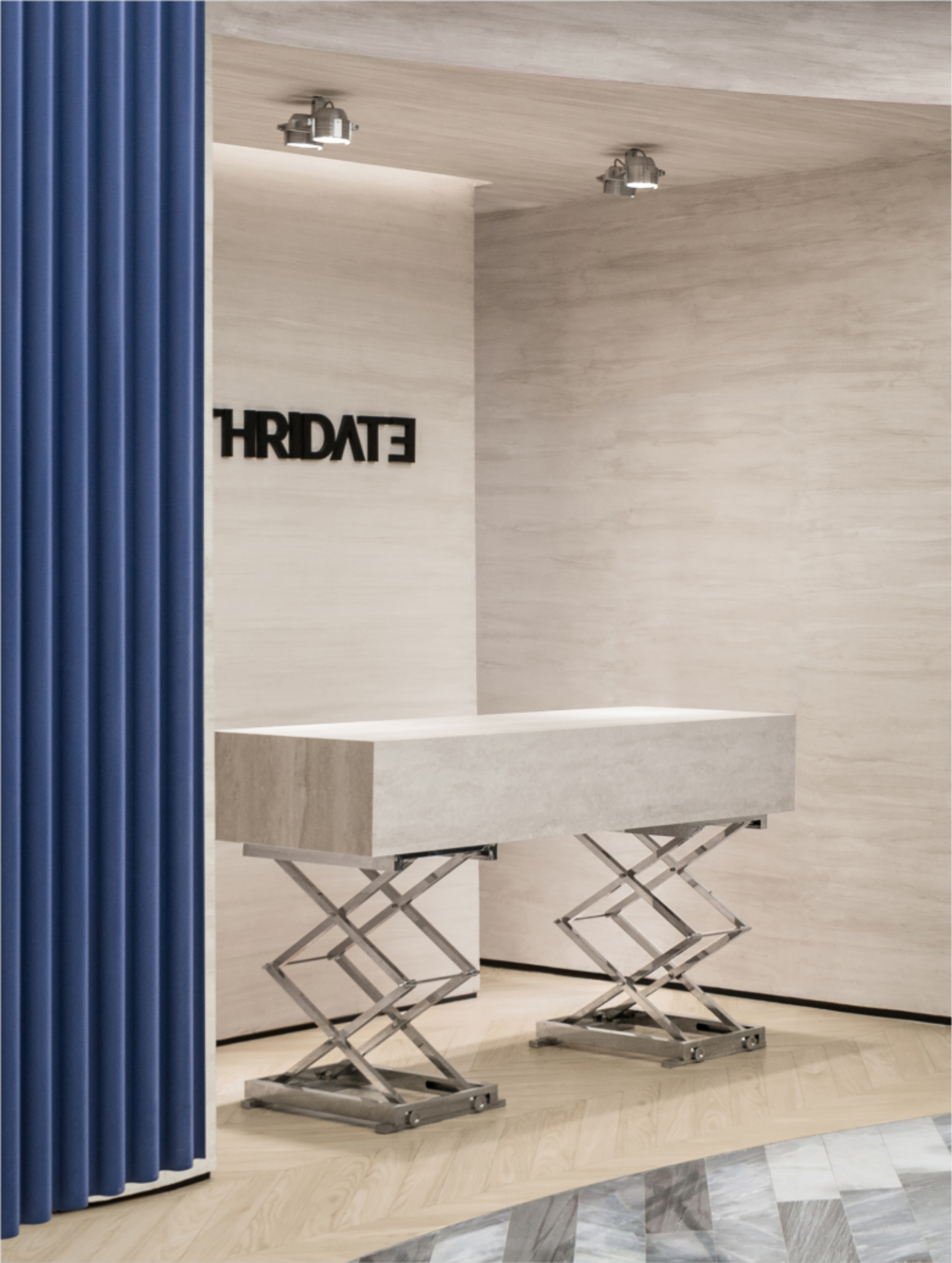 Минималистичная кассовая зона с каменной стойкой MITHRIDATE store