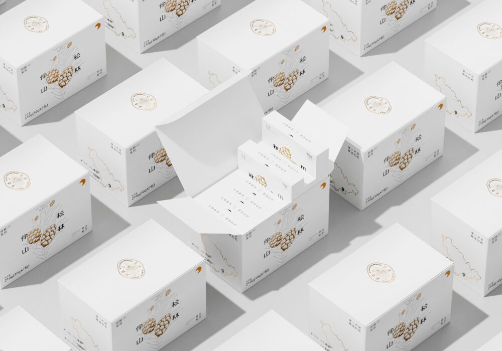 Паттерн из белых коробок Banshan Pine Forest Open Pine Nut