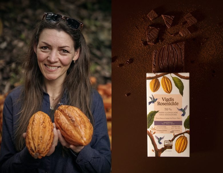 Портрет с какао бобами и упаковкой шоколада Vigdis Rosenkilde