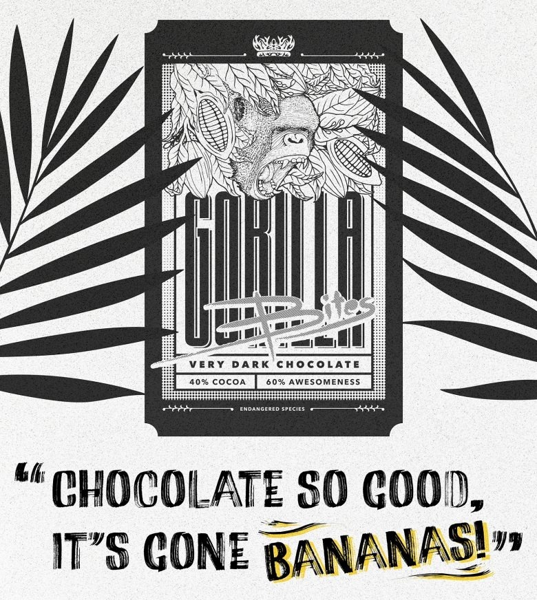 Постер с дизайном упаковки и слоганом Gorilla Bites