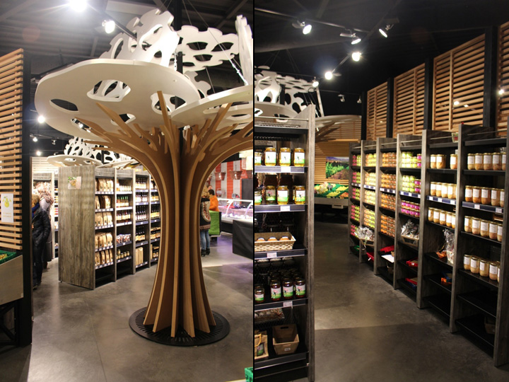 Креативный макет дерева в интерьере магазина Ferme En Ville во Франции