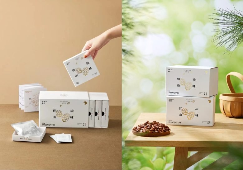 Презентация упаковки на природном фоне Banshan Pine Forest Open Pine Nut