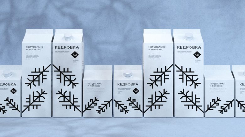 Ряд упаковок с графическим узором Kedrovka cedar milk