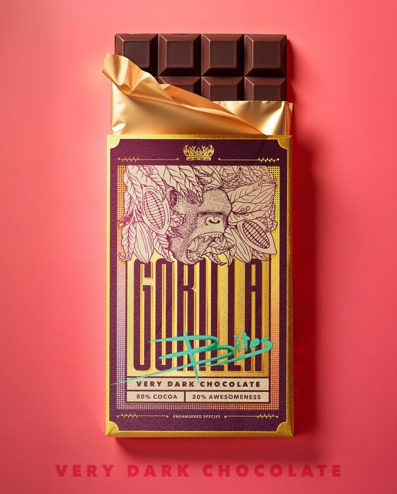 Шоколад плитка в золотой упаковке Gorilla Bites