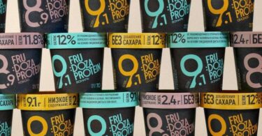 Стена из стаканчиков протеинового мороженого FRU_DOZA Protein Ice Cream