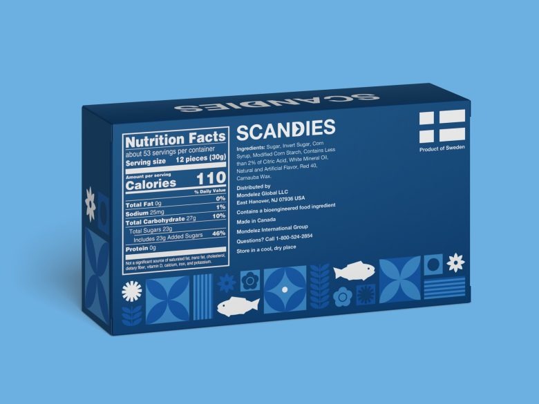 Упаковка оригинальных жевательных конфет в форме рыбок Scandies