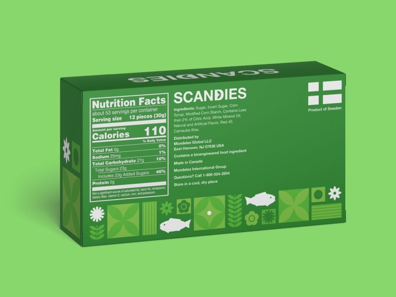 Упаковка тропических жевательных конфет в форме рыбок Scandies