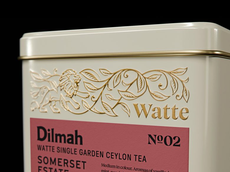 банка с розовой этикеткой Dilmah Watte Single Garden