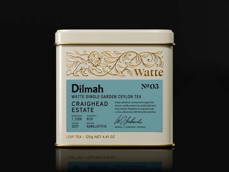 банка с синей этикеткой Dilmah Watte Single Garden