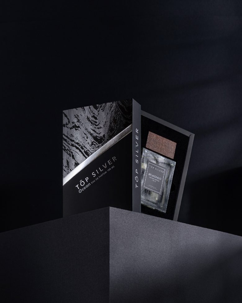 черная упаковка и флакон парфюма Top Silve