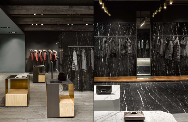 Дизайн магазина верхней одежды Mackage от Burdifilek в Канаде: сочетание дерева и мрамора. Фото 1