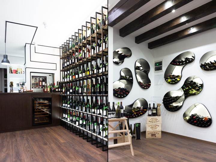 Интерьер винного магазина в Будапеште, Венгрия: чёрная стойка
