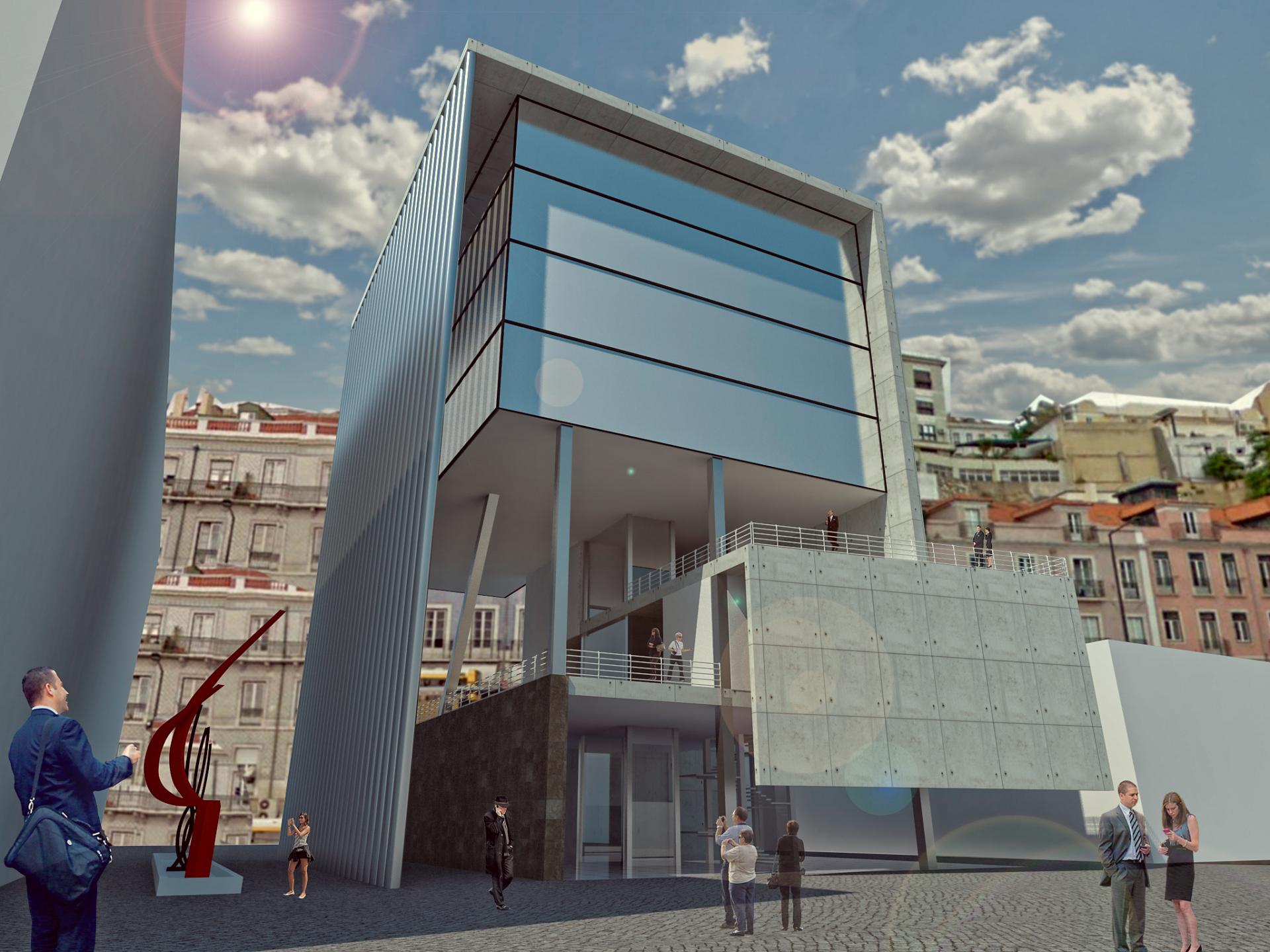 Прекрасный фасад здания торгового центра LISBOA OPEN ROOM в Португалии