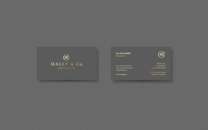 Визитные карточки с логотипом магазина MALLY & Co