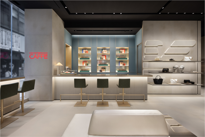 прилавок с высокими стульями Emporio Armani store