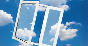 Window on blue sky
