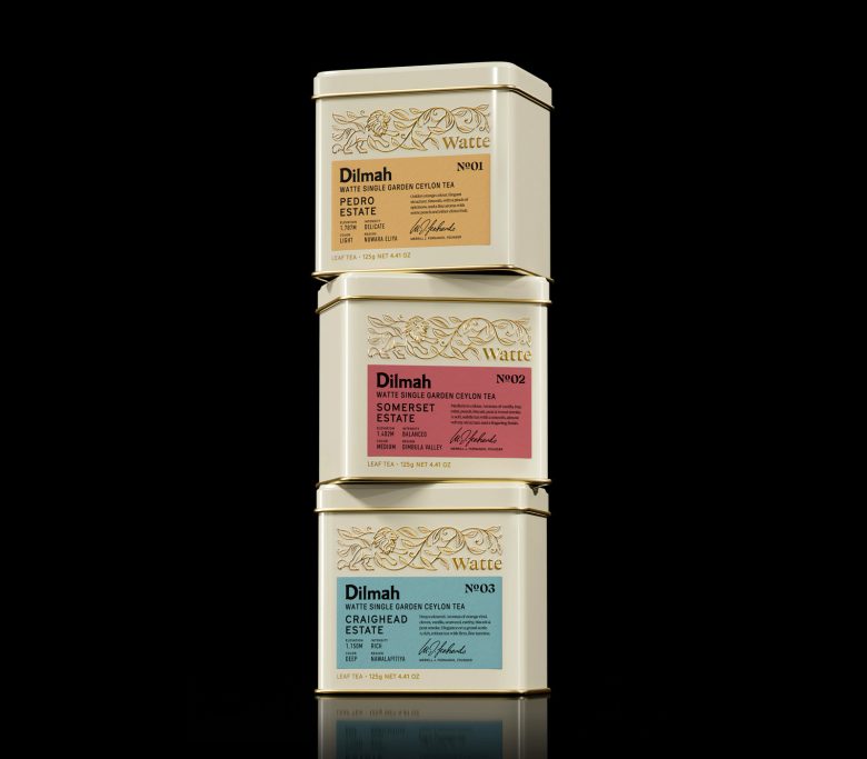 три банки Dilmah Watte Single Garden