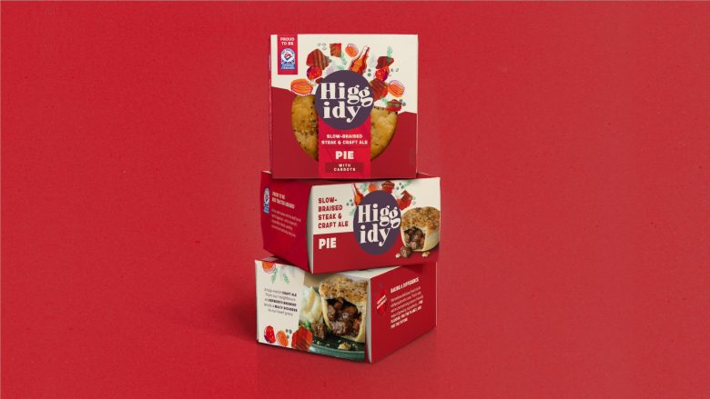 три коробки продукции Higgidy rebranding